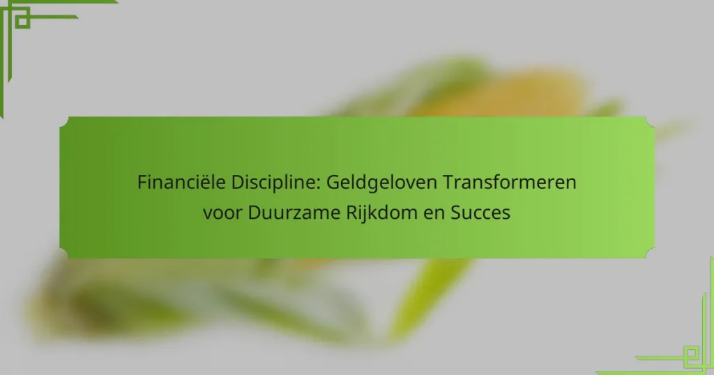 Financiële Discipline: Geldgeloven Transformeren voor Duurzame Rijkdom en Succes