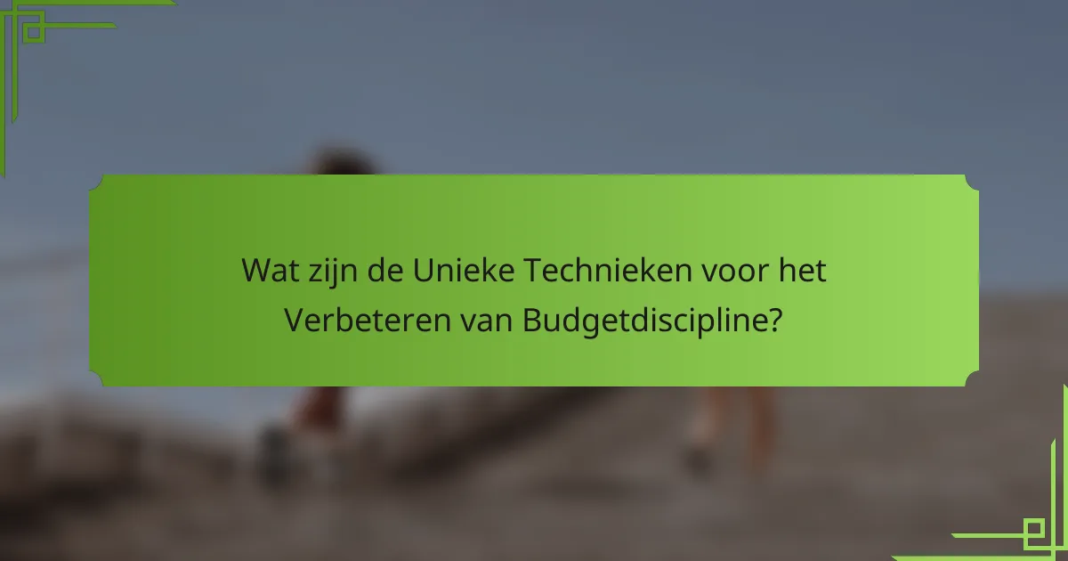 Wat zijn de Unieke Technieken voor het Verbeteren van Budgetdiscipline?