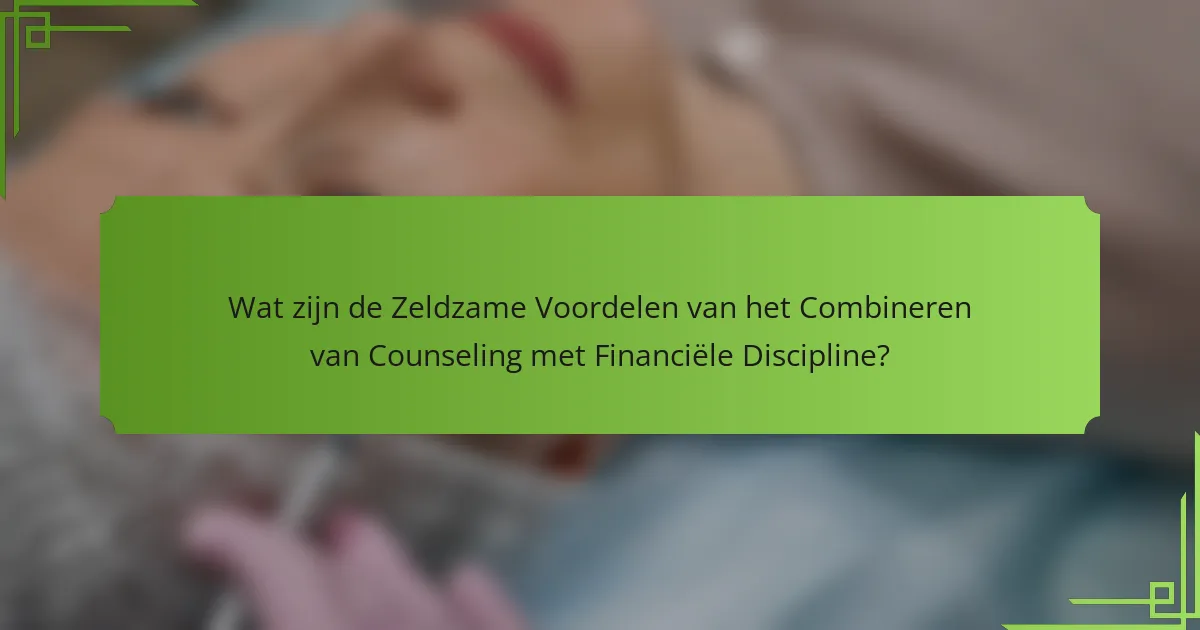 Wat zijn de Zeldzame Voordelen van het Combineren van Counseling met Financiële Discipline?