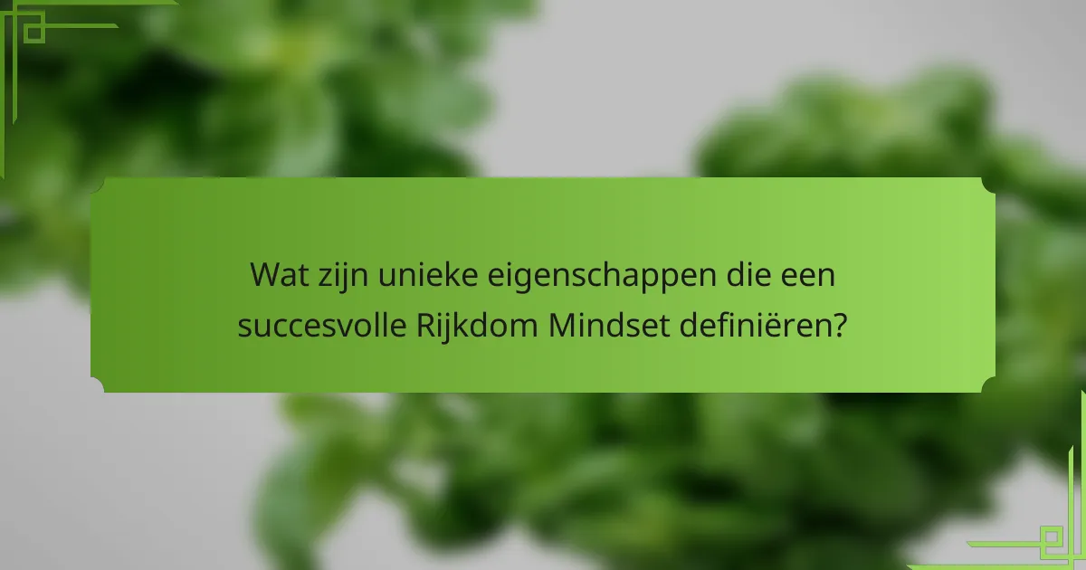Wat zijn unieke eigenschappen die een succesvolle Rijkdom Mindset definiëren?